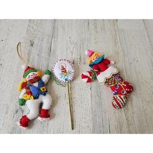 Sequin knit vintage snowman stocking gesture lollipop ornaments Xmas tree set